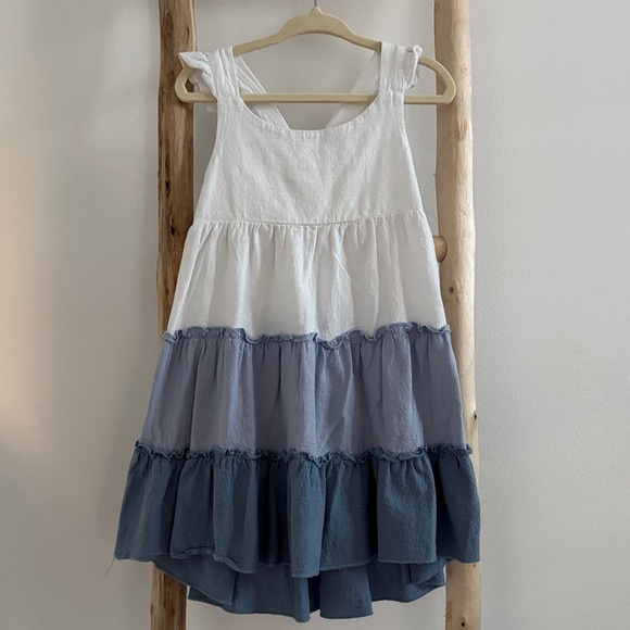 Other - Charming White and Blue Tiered Kids Dress